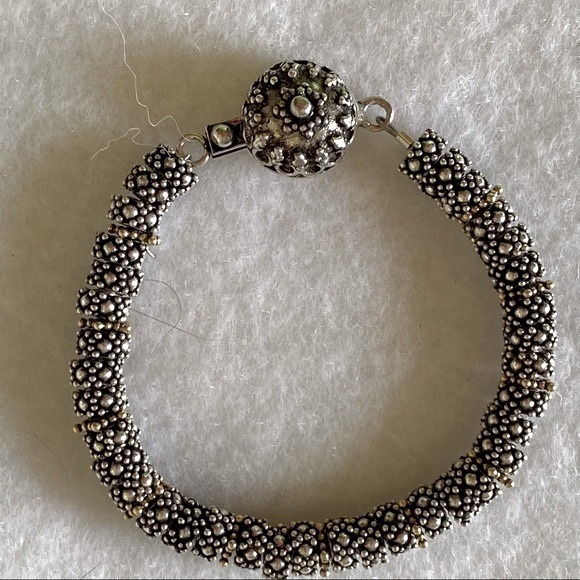 Artisan 925 Sterling Silver 14k yellow gold metal Caviar beaded bracelet NEW - Picture 2 of 10